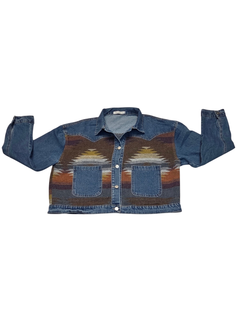Miss Sparkling Southwestern Patchwork Denim Jacket Western Cropped XL